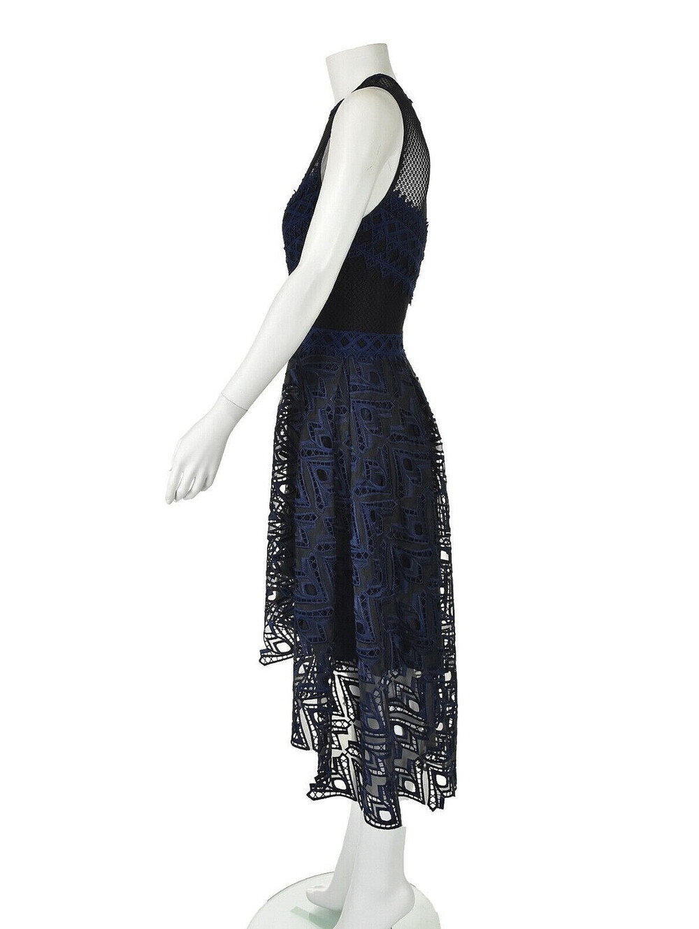 JONATHAN SIMKHAI Blue and Black Lace Fit & Flare Midi Dress, SZ 6 - Picture 3 of 7